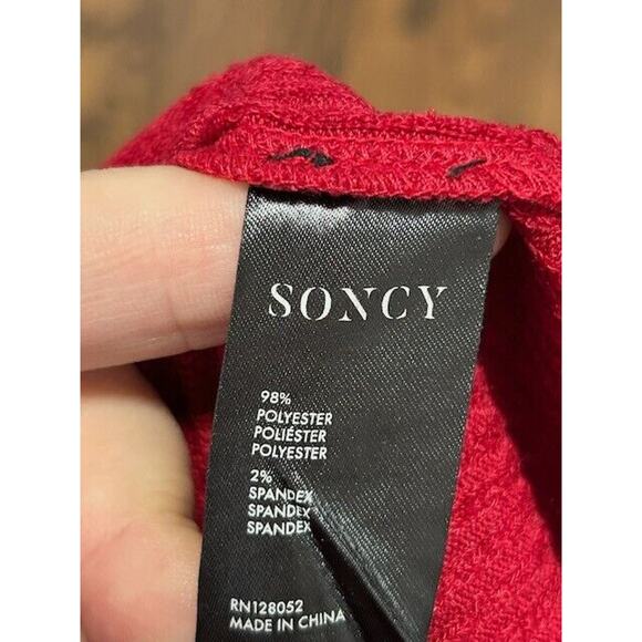 Soncy Crop Top Long Sleeves One Shoulder Cut Out Ribbed Knit Red Size 5 (28) NWT - Picture 4 of 6